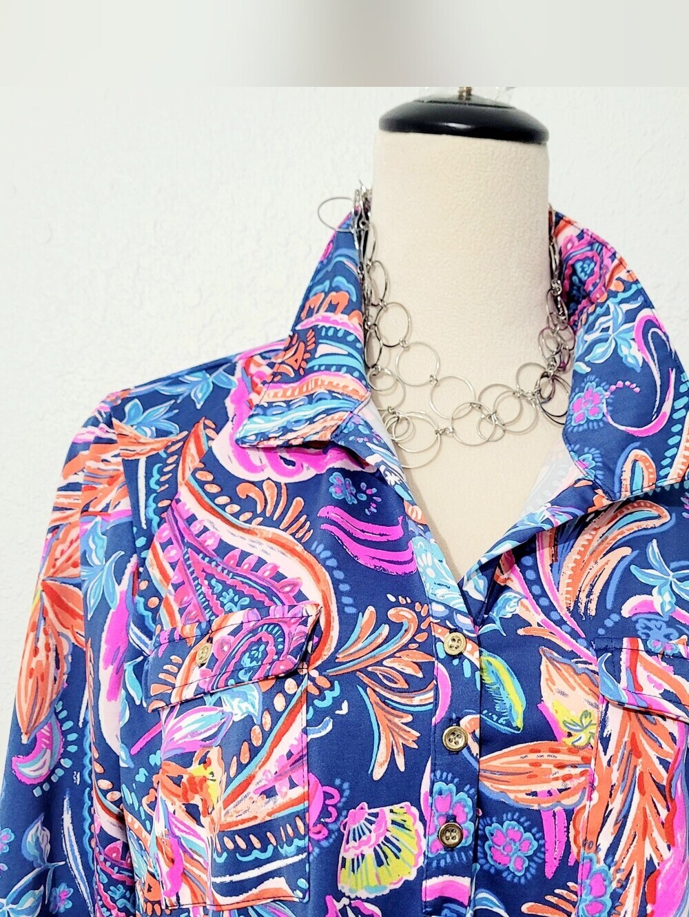 Stella Parker Liquid Knit SPF Dress Large Coastal Grandma Paisley Travel Tunic - Picture 5 of 13